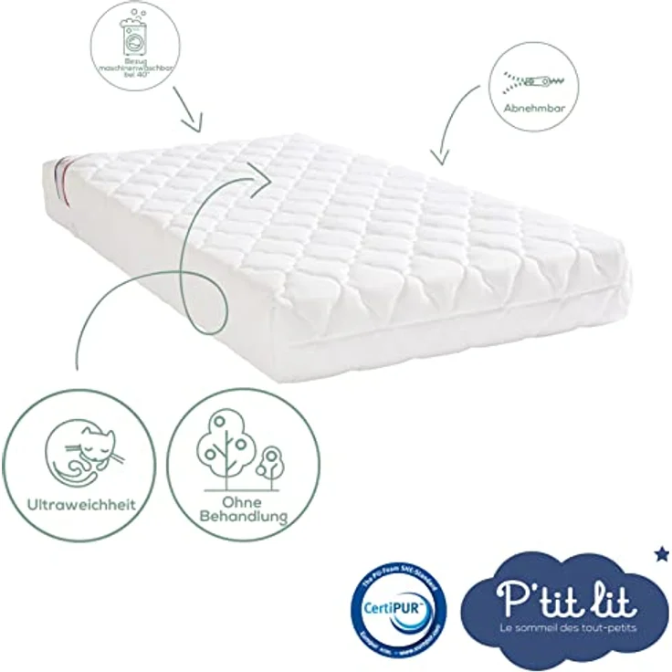 P'tit Lit - Babymatratze aus Bambus - 70x140 cm - Weiche und saugfähige Viskose - Ohne chemische Behandlung - Abnehmbar - OekoTex® – Bild 4