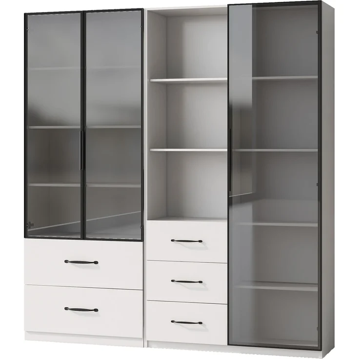 Modulare Vitrine B 140 x T 40 x H 160 cm mit LED, Glasfront und Schubladen – Bild 5