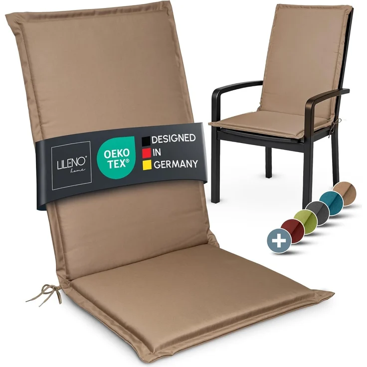 LILENO HOME Gartenstuhl Auflagen [1er Set - Hochlehner] in Taupe - bequeme Liegen als Sitzauflagen für Gartenmöbel - Stuhlkissen für Gartenstühle und Klappstühle MIA – Bild 1