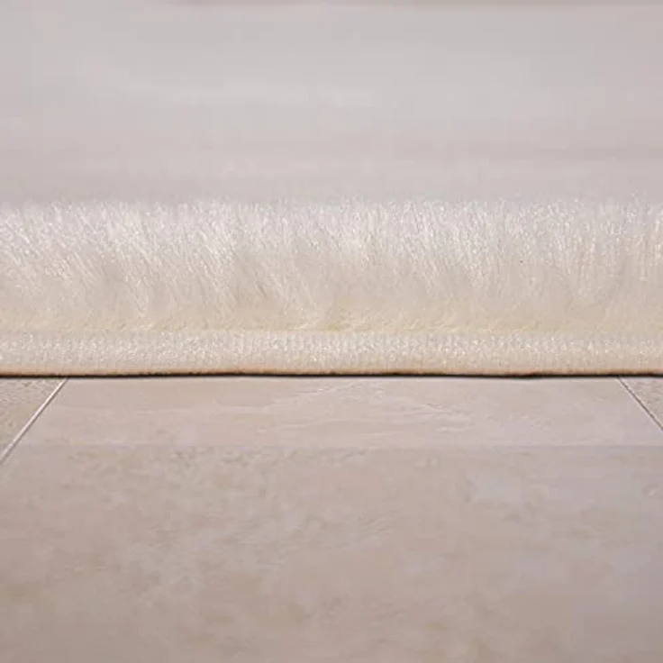 Paco Home Badezimmerteppich Duschvorleger Shaggy, rutschfest, flauschig, Waschbar, einfarbig, 50x80 cm, creme – Bild 2
