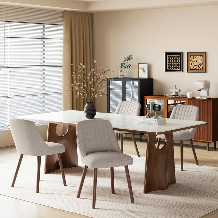 MALOL Esszimmerstühle 4er Set, Polsterstühl mit Rückenlehne, Küchen Stühle, Ergonomischer Essstuhl mit vertikaler Rillensteppung am Rücken, Moderne Esszimmer Stühle für Wohnzimmer Café, Kamel