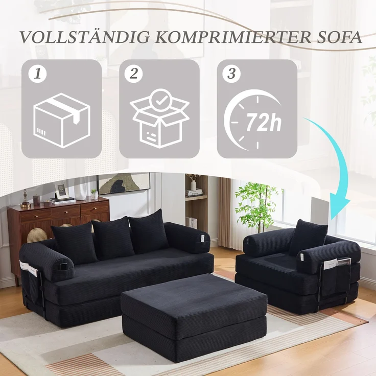 ZUBALIYA Ecksofa 94x67 cm, mit Ablageflächen, mit Cordbezug, mit breiten Armlehnen, modular aufgebaut, mit Schaumstoffpolsterung – Bild 8