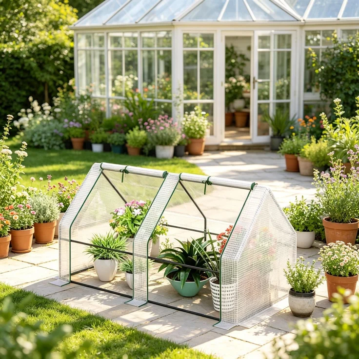 Wohnora-Pflanzenschutz-Zelt mit praktischem Design,Foliengewächshaus für den Garten,Kompaktes Mini-Gewächshaus(nur mit Mini-Gewächshaus),H 90cm x T 180cm x B 90cm,Weiß – Bild 3