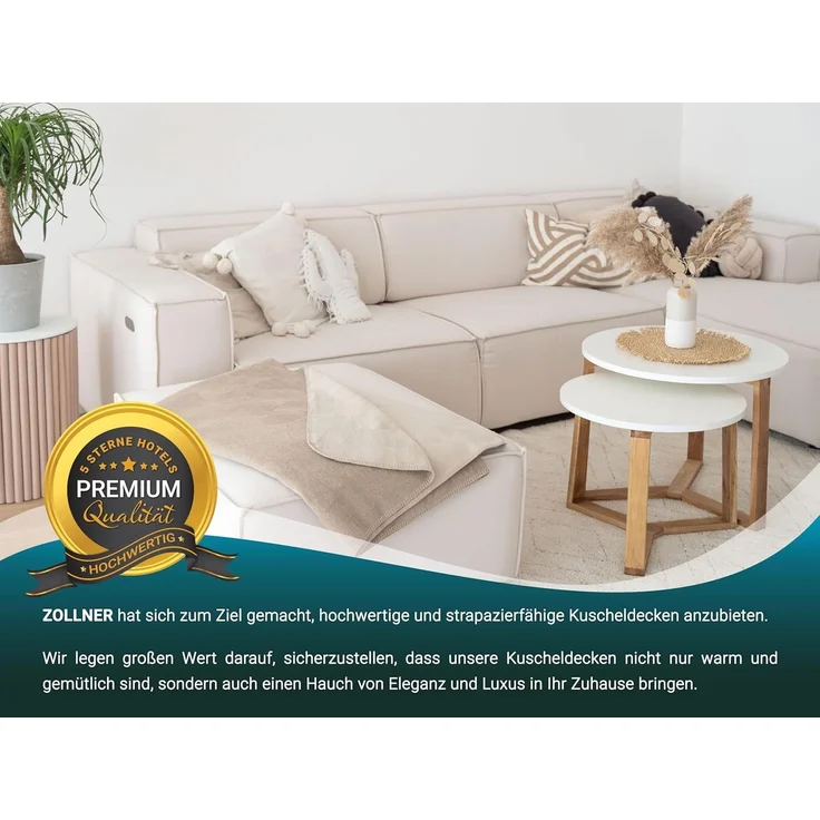 ZOLLNER Kuscheldecke in Wendeoptik, 150x200 cm, fango-creme – Bild 6