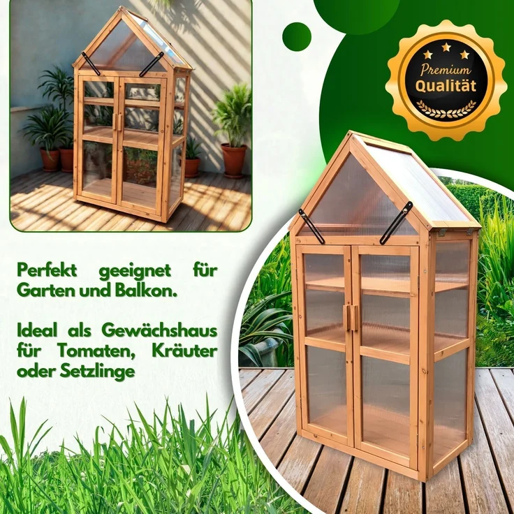 Coemo 'Jan' Gewächshaus mit aufklappbaren Türen und Dach, 65 x 40 x 120 cm – Bild 5
