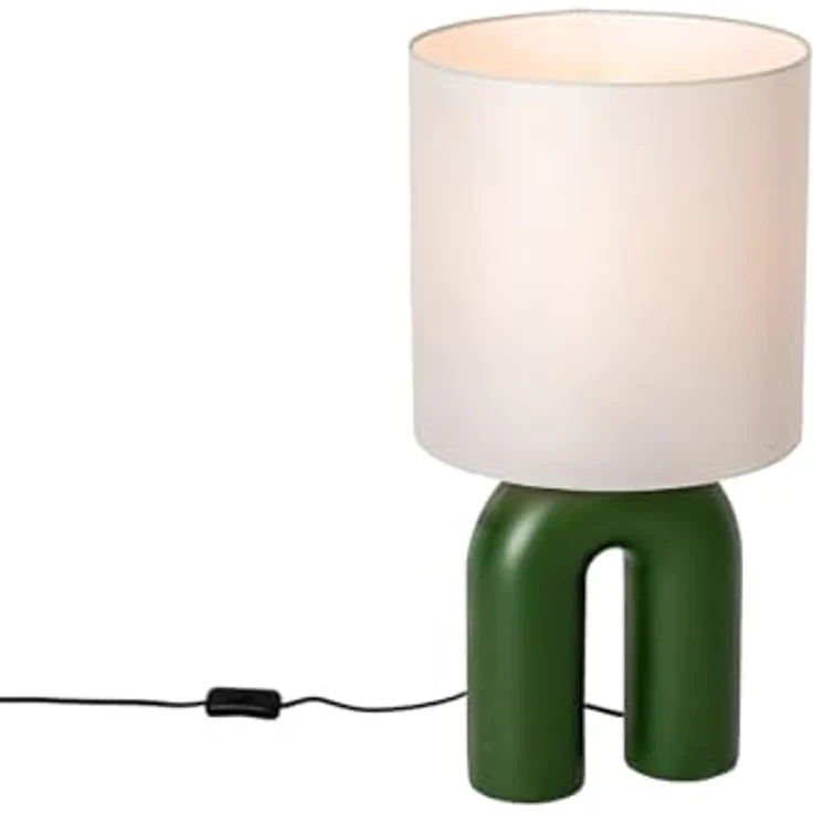 QAZQA Lotti, Skandinavische Tischleuchte in Grün mit weißem Leinen-Schirm, dimmbar, E27 Fassung, 59 cm hoch – Bild 7