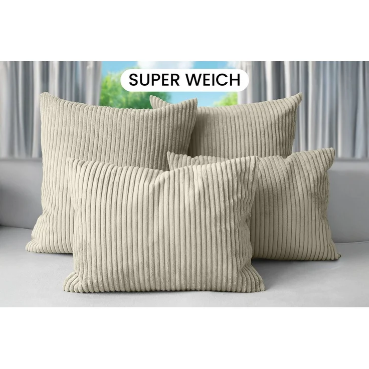 Amilian Dekokissen Sofakissen Cord-Optik 4er Set mit Füllung 2x 40x40 + 2x 35x45 cm, mit Füllung, Hotelverschluss, formstabil – Bild 2