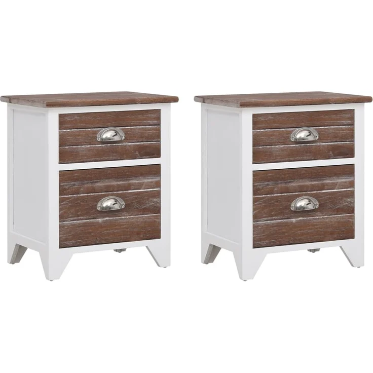 vidaXL Nachttische 2 Stk. mit 2 Schubladen Braun und Weiß 242042 – Bild 1