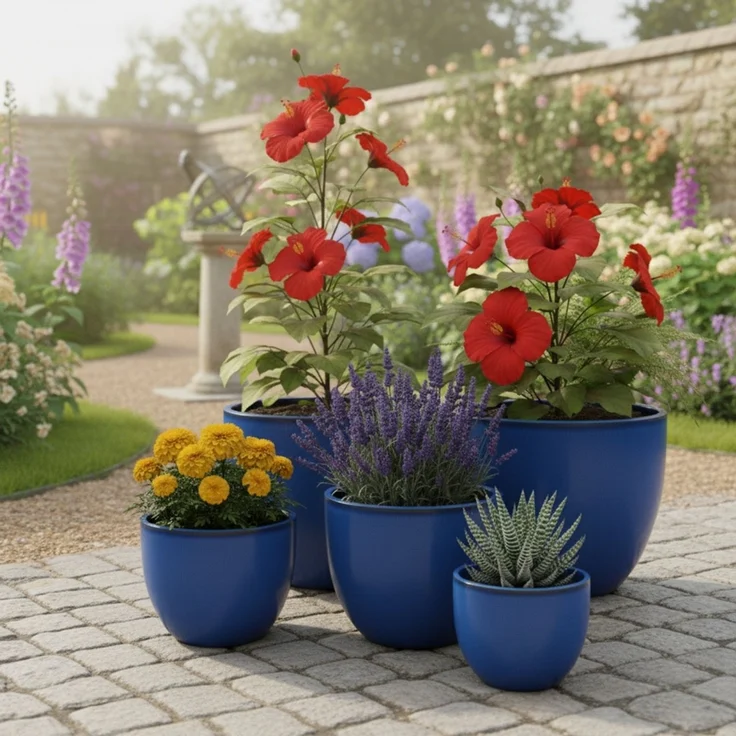 Keramik Blumentopf Eggpot Royal Blau Ø 48cm - Frostfest Pflanzkübel Glasiert Rund – Bild 8