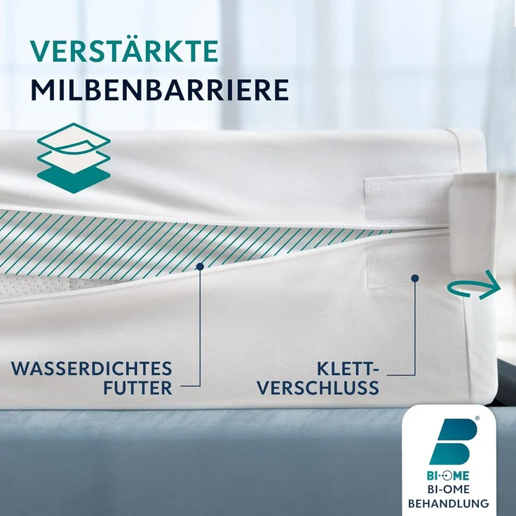 Dreamzie Matratzenbezug 140 x 190 x 25 cm gegen Milben und Bettwanzen - Milbenbezug Matratzen Komplett mit Reißverschluss - Matratzenschoner 140x190 für Allergiker - Wasserdicht, Bi-Ome und Öko-Tex – Bild 3