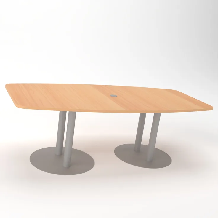 Rheinland Möbel Konferenztisch KONTI 220x103 cm – ovaler Besprechungstisch in Buche mit silbernen Säulenfüßen & Kabelauslass, Meetingtisch für 6–8 Personen, moderner XXL-Tisch fürs Büro & Besprechungsraum