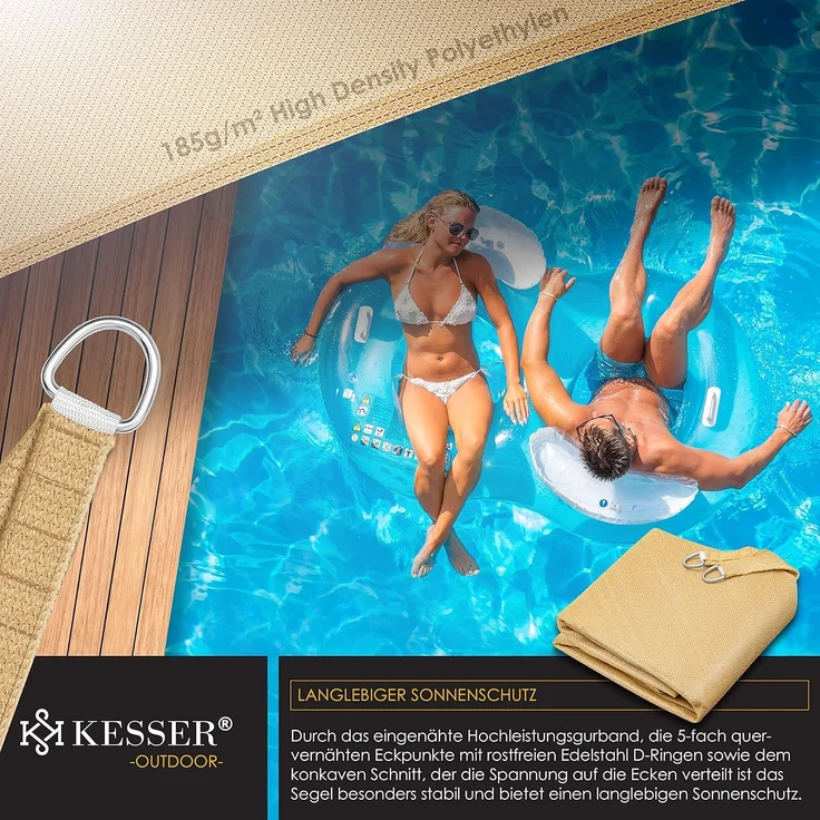 KESSER® Sonnensegel Sonnenschutz Windschutz Inkl. Befestigungsmaterial mit Ösen| HDPE Gewebe | wasserabweisend & windabweisend | Dreieck 2.5 x 2.5 x 3.5 m | Schattenspender Garten Balkon Terrasse – Bild 6