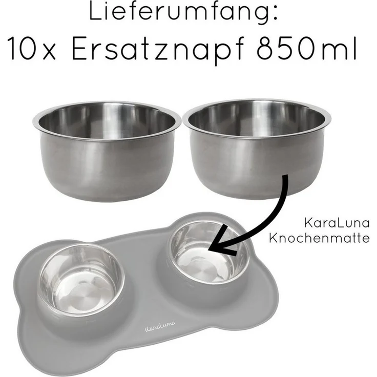 KaraLuna Futternapf Edelstahl Napf Set 400 ml oder 850 mI Näpfe Ersatznapf Hunde Katzen, Edelstahl – Bild 2