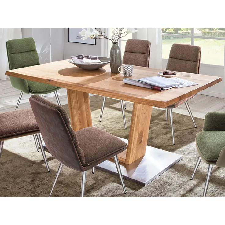 Esstisch >Greta V< in Edelstahlfarben aus Massivholz - 180x77x90cm (BxHxT)