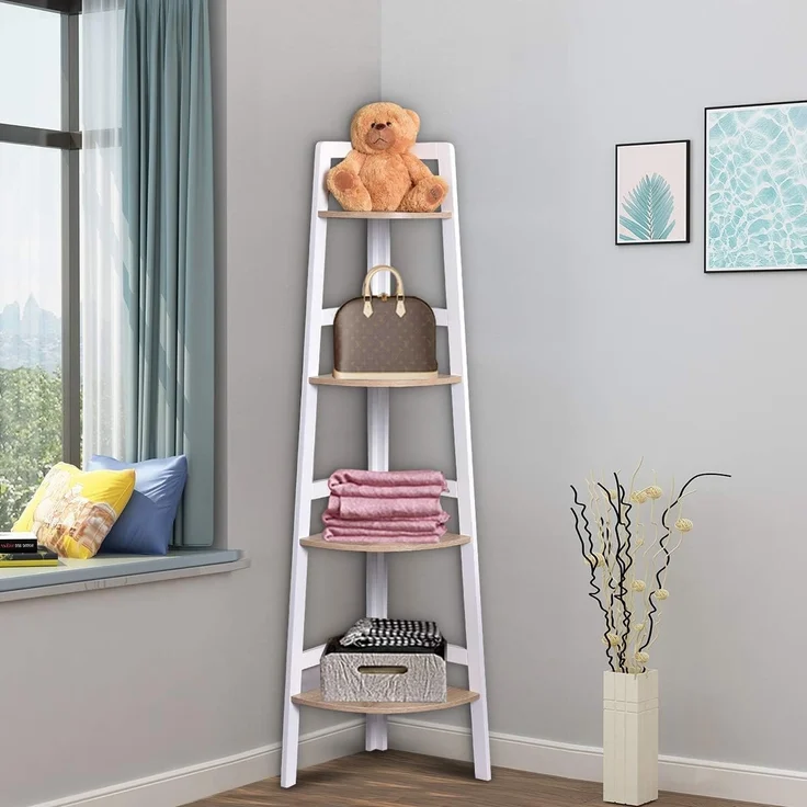 COSTWAY Eckregal Badregal Standregal Wandregal Regal Buecherregal Aktenregal Holzregal Dekoregal 4 Ebene – Bild 4