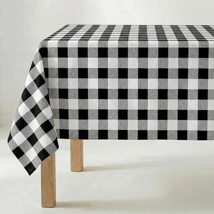 Belum 0120-101 Tischdecke, beschichtet, kariert, Größe: 250x140 cm, fleckenabweisende Tischdecke, Vichy-Schwarz, Tischdecke aus 100% Bio-Baumwolle – Bild 2