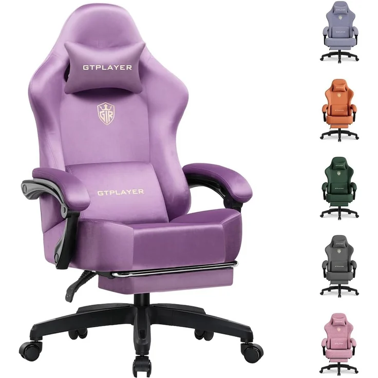 GTPLAYER Gaming Stuhl,Atmungsaktiver Bürostuhl,bürostuhl ergonomisch, Hochwertiger - Stoff,Ergonomischer PC Stuhl,160° Verstellbare Rückenlehne und ausziehbare Fußstütze,Tragkraft 180 kg,Dunkelviolett – Bild 1