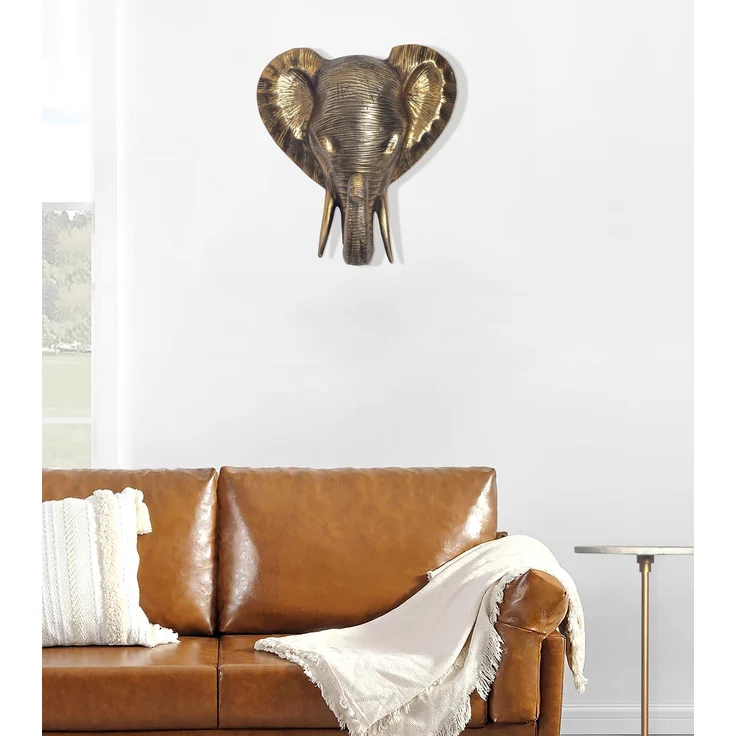 FineBuy Wanddeko Elefant Aluminium Gold Afrika 41 cm Tierkopf, Design Wanddekoration Metall Deko Alu Modern, Wohndeko Exotisch, Wandskulptur Dekoration Wohnaccessoire – Bild 2