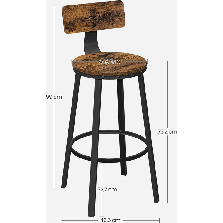 Vasagle 2er-Set Barhocker mit stabilem Metallgestell, Industrie-Design, vintagebraun-schwarz, 99 x 46,5 x 46,5 cm – Bild 5