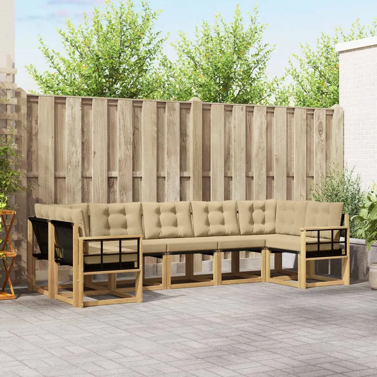 vidaXL Outdoor-Sofagarnitur 7 stk. 7-Sitzer Weiß und Beige 3389843
