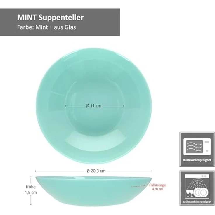 MamboCat Suppenteller MamboCat 6x Mint Suppenteller 420ml Ø 20,3 cm Glas Teller tief Salat – Bild 6