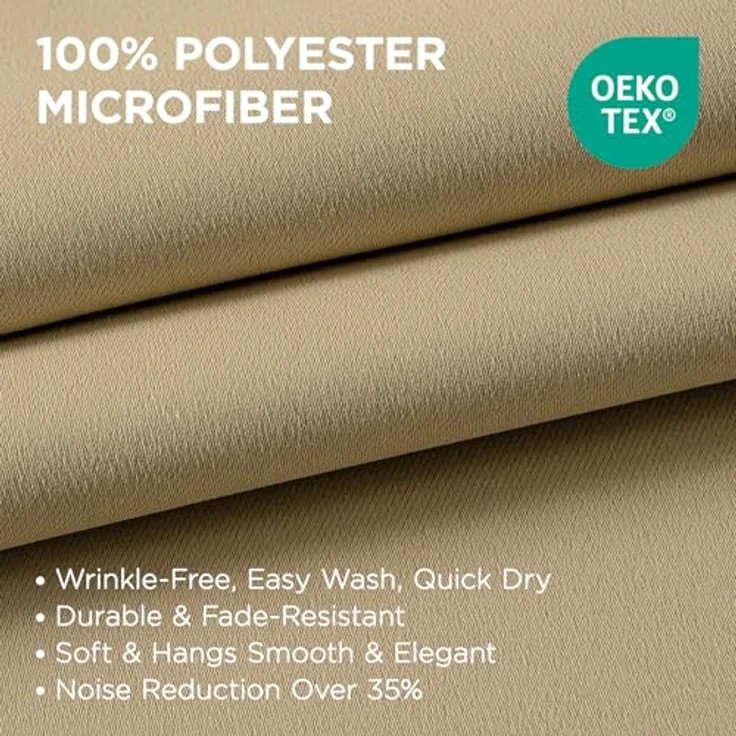 Joydeco Verdunkelungsvorhänge, 2 Paneele, thermische Isolierung, Raumverdunkelung, mit Ösen, für Wohnzimmer, Schlafzimmer, Fenster, ca. 130 x 240 cm (B x L), Beige – Bild 2