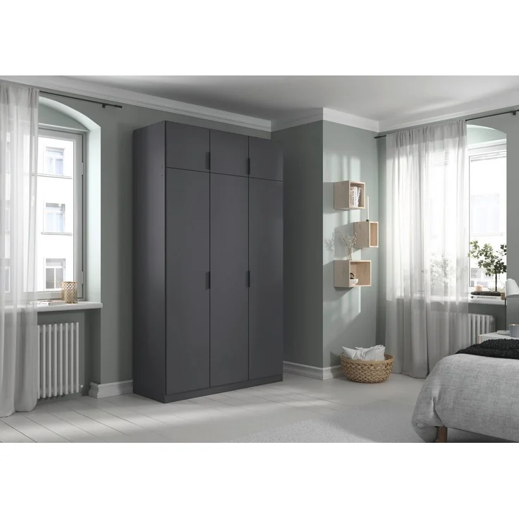 Rauch Möbel Lagoa, Kleiderschrank, Garderobe für Schlafzimmer, Kinderzimmer, Jugendzimmer 6-türig, mit Zubehör Classic, Farbe Grau metallic, Schwarz, Breite 136 – Bild 2