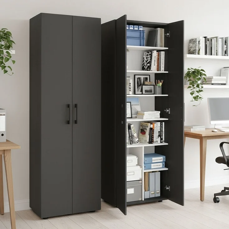 Bellamio 'Apol' Mehrzweckschrank, schwarz, 176x33x60 cm, Aktenschrank mit 8 Ablagefächern – Bild 2
