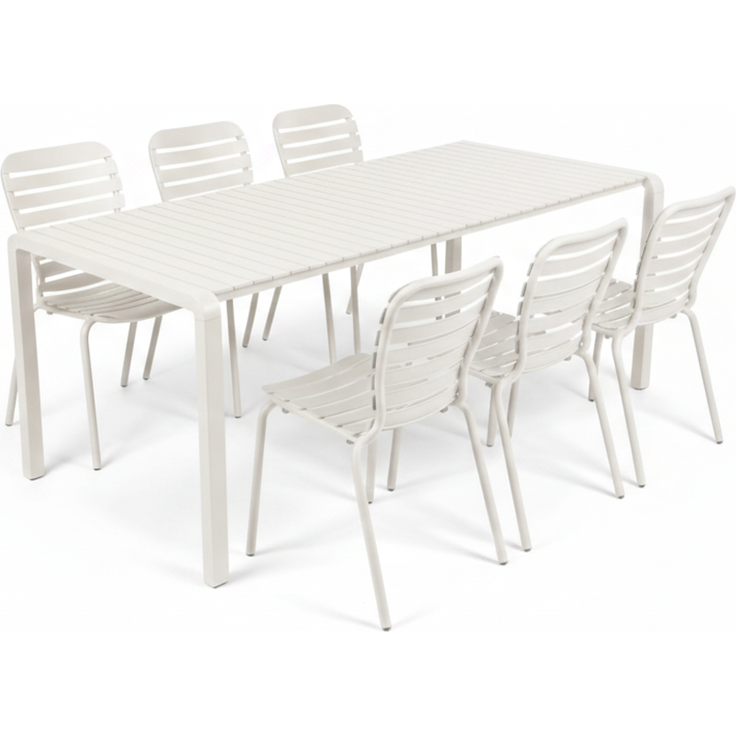 Zuiver Gartenmöbel-Set Vondel mit Tisch 214 cm und 6 Stühlen, Aluminium Weiß 96,7x214x75 cm