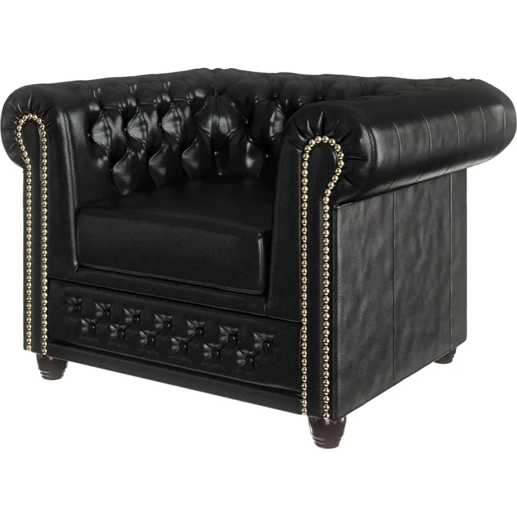 S-Style Möbel Chesterfield-Sessel Jeff aus veganem Leder mit Holzfüßen, mit Wellenfederung