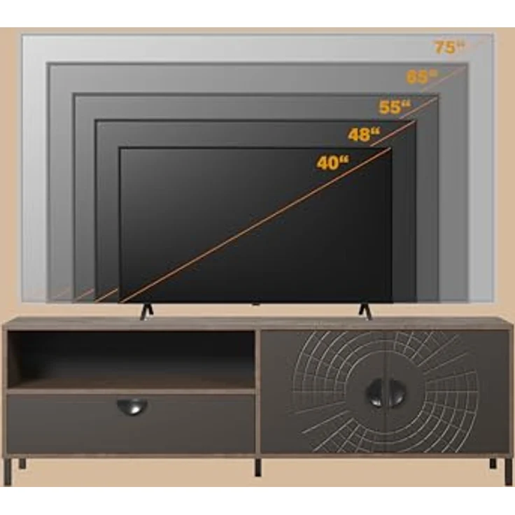trendteam smart living - Fusion - TV-Schrank - Rostoptik/Perlbronze - TV-Unterteil mit 2 Türen, 2 Einlegeboden, 1 Schublade und 1 offenem Fach - (BxHxT) 183 x 55 x 40 cm - für TV 65-75 Zoll – Bild 9