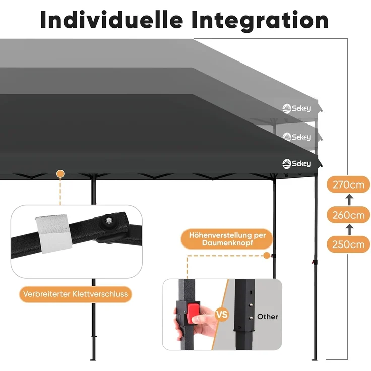 Sekey One-Touch Pop Up Pavillon 3×6, grau – Bild 7