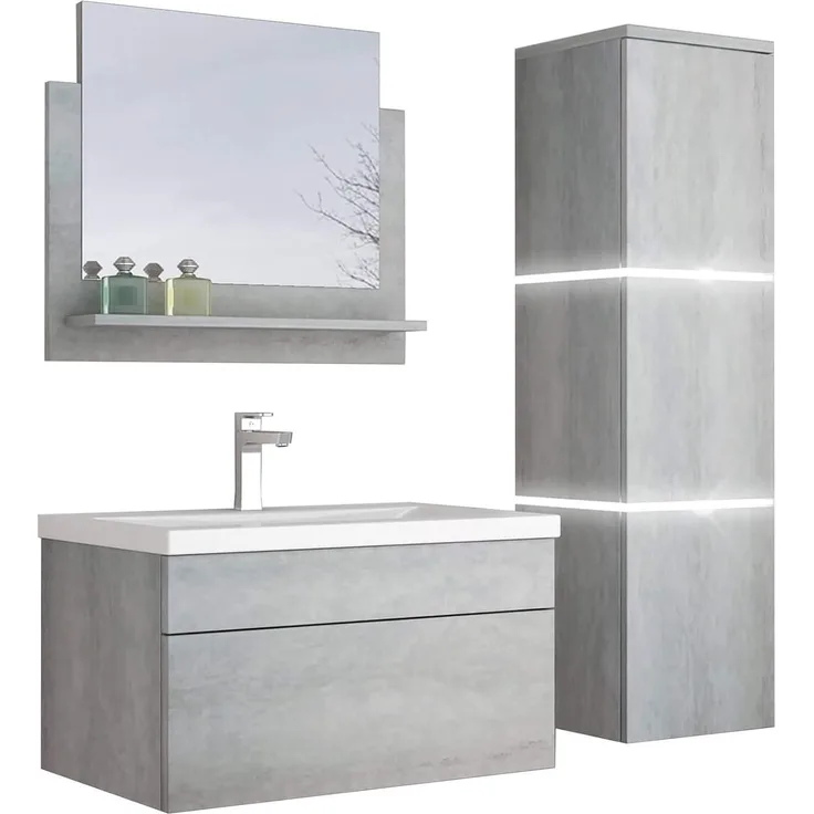 HOME DELUXE Badmöbel-Set 'WANGEROOGE - L' mit LED-Beleuchtung, Grau