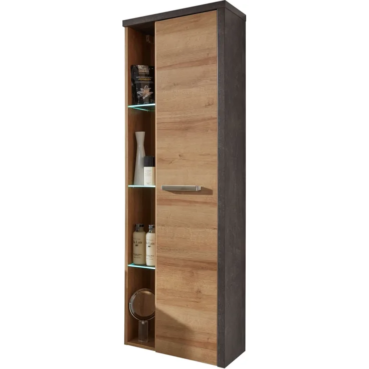 'Bay' Hängeschrank, Eiche Riviera Honig und grau Beton Design, 48 x 160 x 31 cm