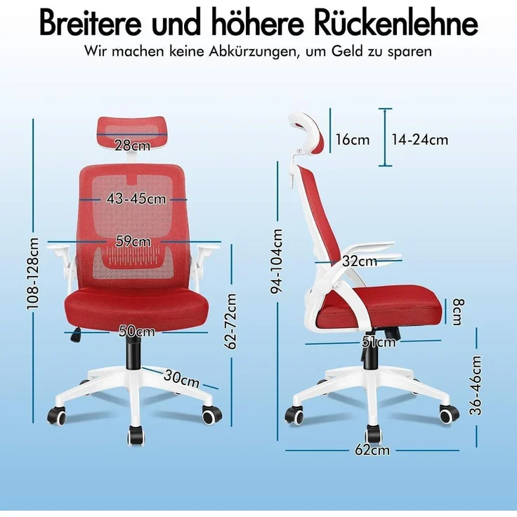 ALFORDSON Bürostuhl mit Kopfstütze Lordosenstütze Drehstuhl Heimbüro Rot – Bild 2