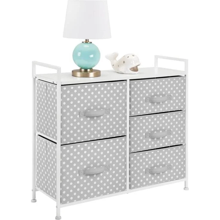 Kommode Kinderzimmer 5 Schubladen Stoff Metallgestell grau/weiß 82cm mDesign – Bild 7