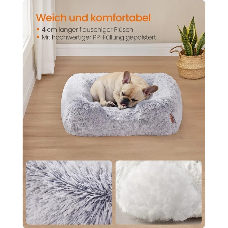 Feandrea Hundebett, Bezug abnehmbar und maschinenwaschbar, rutschfest, Plüsch ombré-grau, 71 x 18 x 55 cm – Bild 3