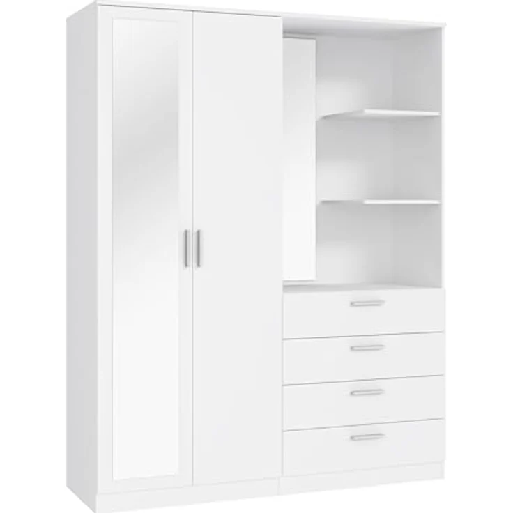 FORTE DEWANIA Kleiderschrank 160, Schrank mit offenen Regalfächern und Spiegel, Holzwerkstoff, Weiß, 159,3 cm breit, 203,4 cm hoch, 52,7 cm tief – Bild 5
