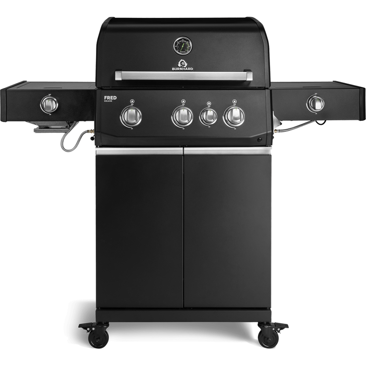 BURNHARD® Gasgrill 3-Brenner, 900°C Infrarot-Keramikbrenner, Longlife Premium-Gussbrenner, Seitenkochfeld, Edelstahl, Piezo-Zündung, Gussrost – FRED Deluxe+ - Schwarz - #947134