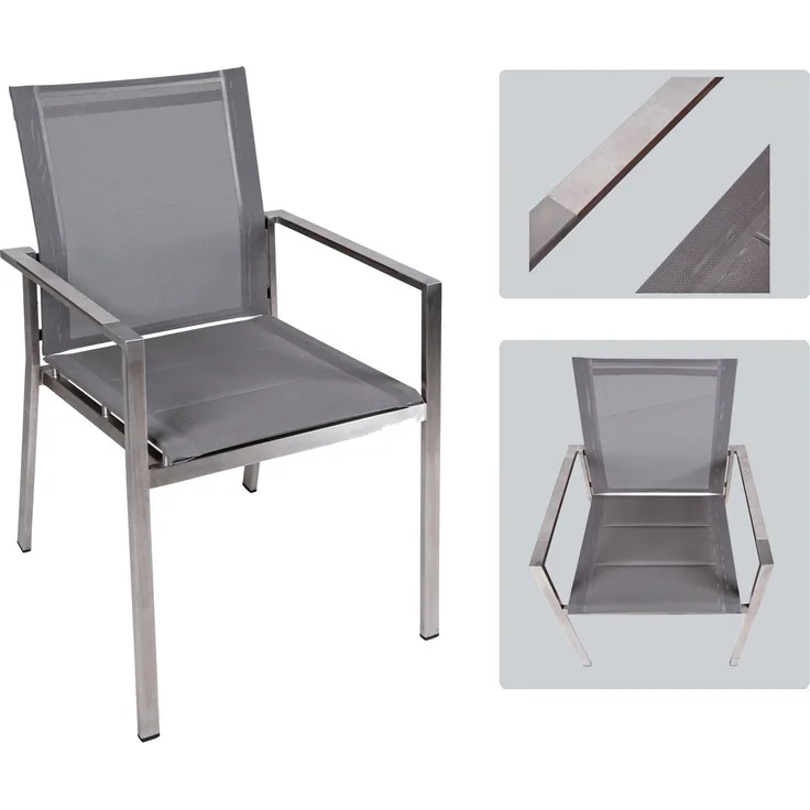 Garden Pleasure Stapelstuhl SIENNA 2x Set Garten Stuhl Stühle Stuhlset Edelstahl