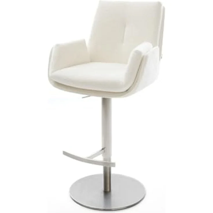 Barstuhl Clea-Flex Bouclé Soft Beige Drehfuß höhenverstellbar Edelstahl Silberfarben – Bild 2