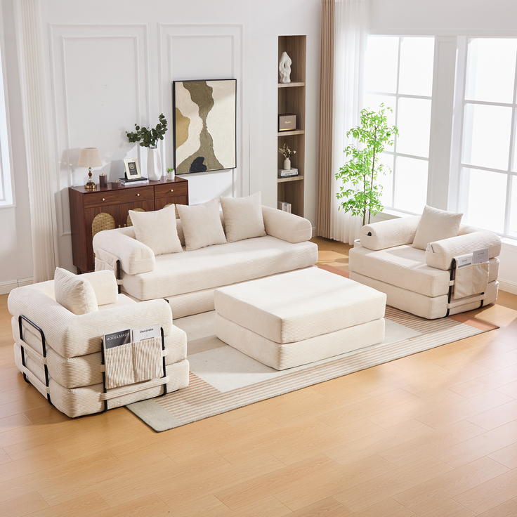 ZUBALIYA Ecksofa 94x67 cm, mit Ablageflächen, mit Cordbezug, mit breiten Armlehnen, modular aufgebaut, mit Schaumstoffpolsterung – Bild 14