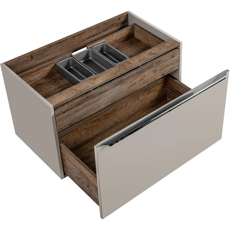 Waschtischunterschrank 80cm mit Regal & Keramikbecken PUEBLA-56-TAUPE in taupe mit Vintage Oak, B/H/T ca.: 80,4/62,5/46 cm – Bild 3