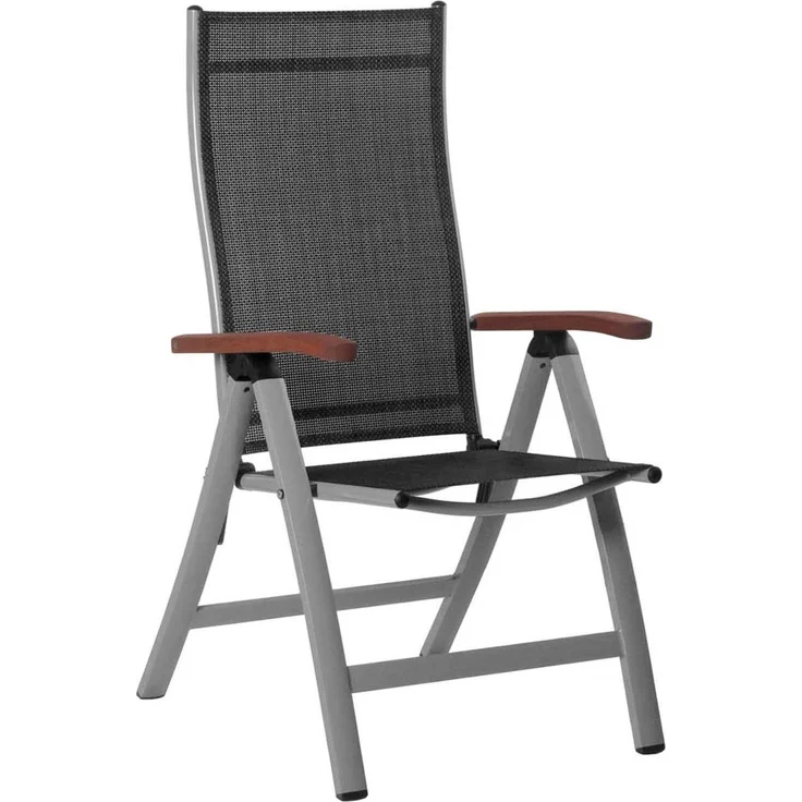 Sun Garden Elba Gartenstuhl - Klappsessel aus Aluminium mit Holzarmlehne - Silber – Bild 1