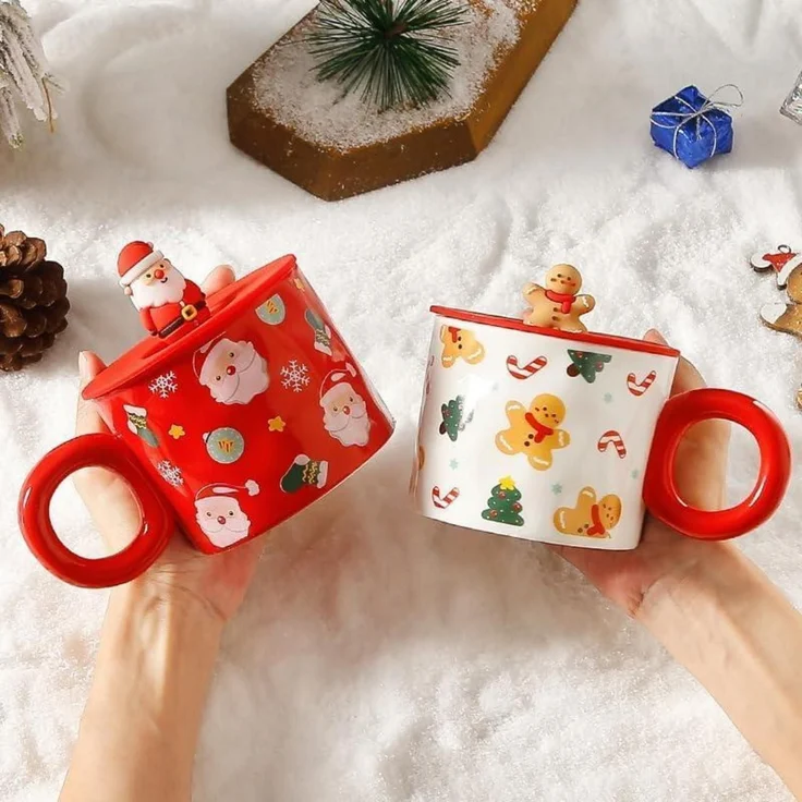 Keramik Weihnachtstasse Weihnachtsbecher Deckel Kaffeetasse 420ML – Bild 5