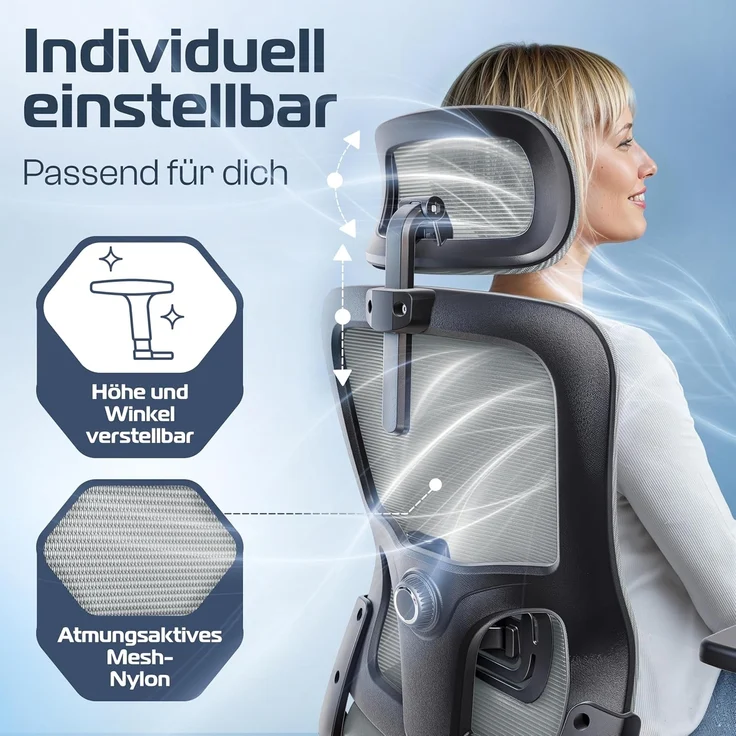 CLOUVOU BrightSeat Bürostuhl Ergonomisch [TESTSIEGER] Schreibtischstuhl 100% individuell einstellbar | Büro Stuhl & Gaming Stuhl | Computerstuhl Home Office Chair Ergonomic | Drehstuhl 150 kg – Bild 5