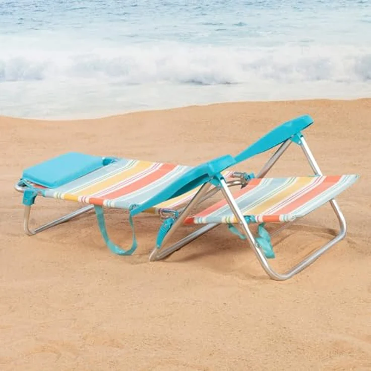 AKTIVE Strandklappstuhl, 47 x 49 x 82 cm, Rückenlehne in 8 Positionen, aus Aluminium und Textilene, Mehrfarbig, mit Kissen, Rückentasche und Handgriffen, Modell Santorini (62419) – Bild 5