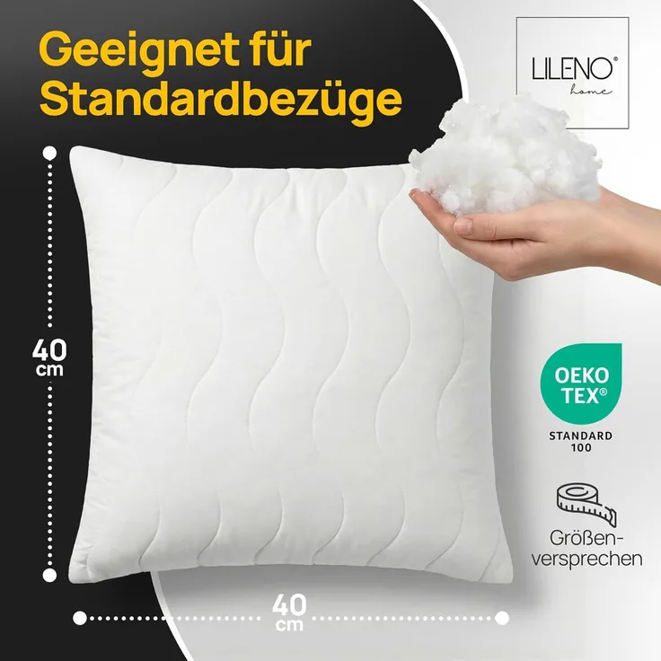 LILENO HOME Kopfkissen 40x40 (6er Set) – 95 °C waschbar, Oeko-Tex & Made in DE – Allergiker Kissen 40x40 für himmlischen Schlaf – Haut schmeichelndes & geruchsfreies Pillow