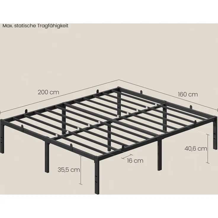 VASAGLE Doppelbettgestell, 160 x 200 cm, Bettrahmen, Unterbettaufbewahrung, schwarz – Bild 5