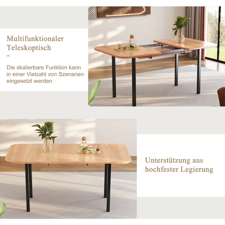 Ausziehbarer Esstisch 120/160x80x75 cm, American White Oak Optik – Bild 6